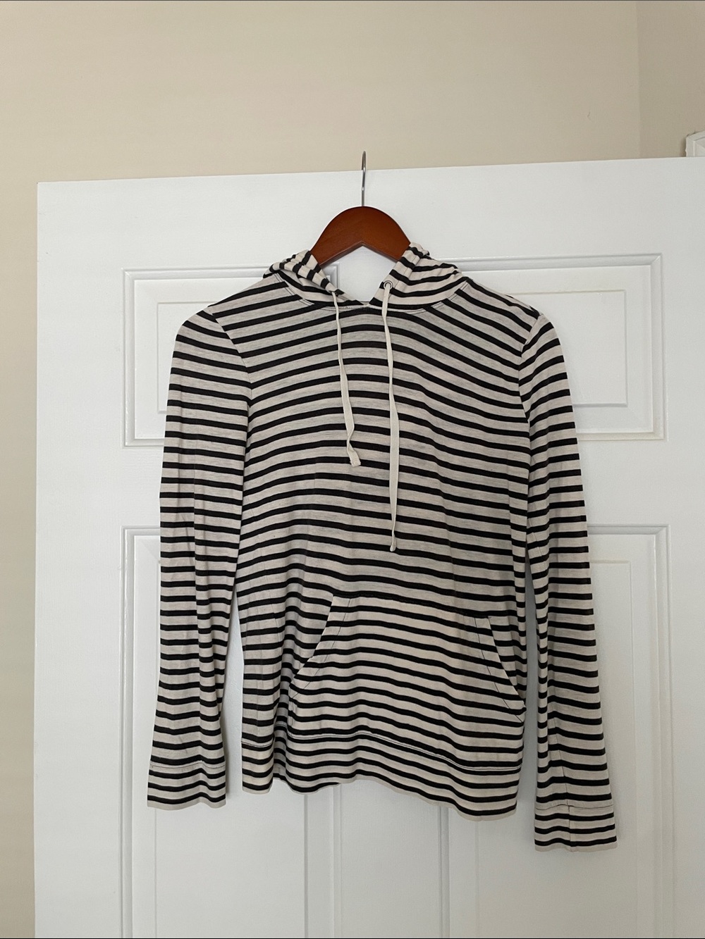 J. Crew Black and White Striped Long-Sleeve Hooded Tee